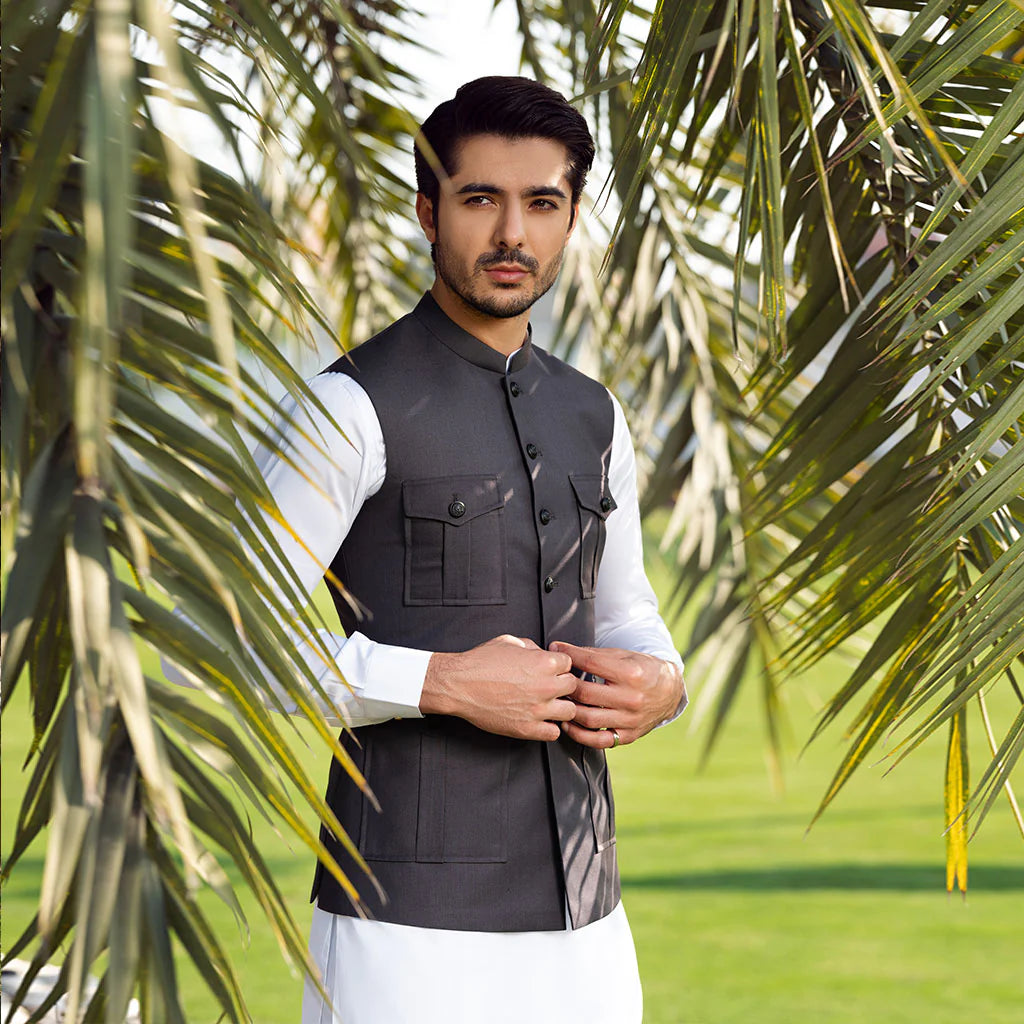 Charcoal Black Safari Pocket Waist Coat