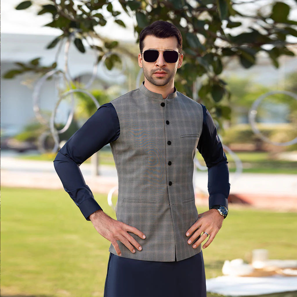 Windowpane Check Waist Coat