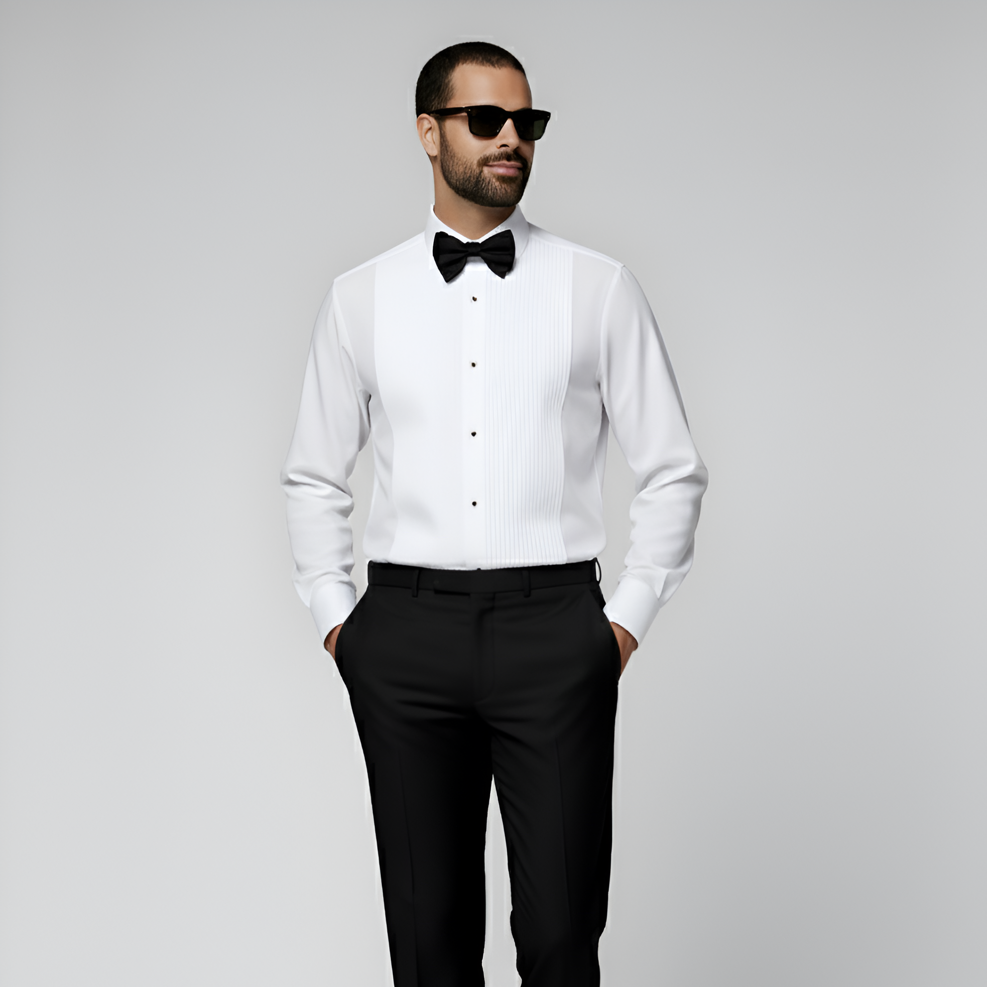 White Plissé Tailored Fit Tuxedo Shirt