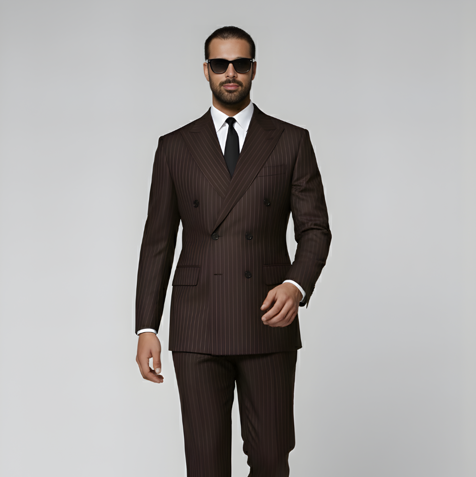 Dark Brown Striped Tailored Fit Milano Suit